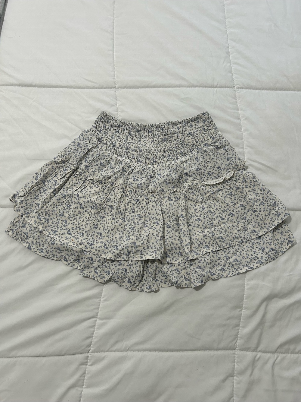 Sienna Sky Cream Mini Skirt with Blue Floral Print